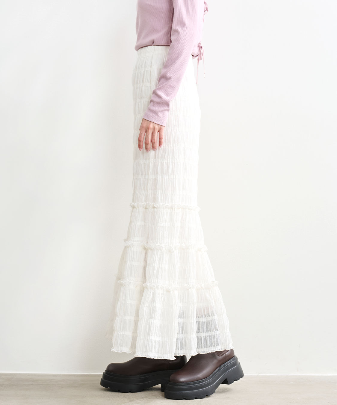 COCO DEAL「シアーボーダーティアードスカート」|スカート|