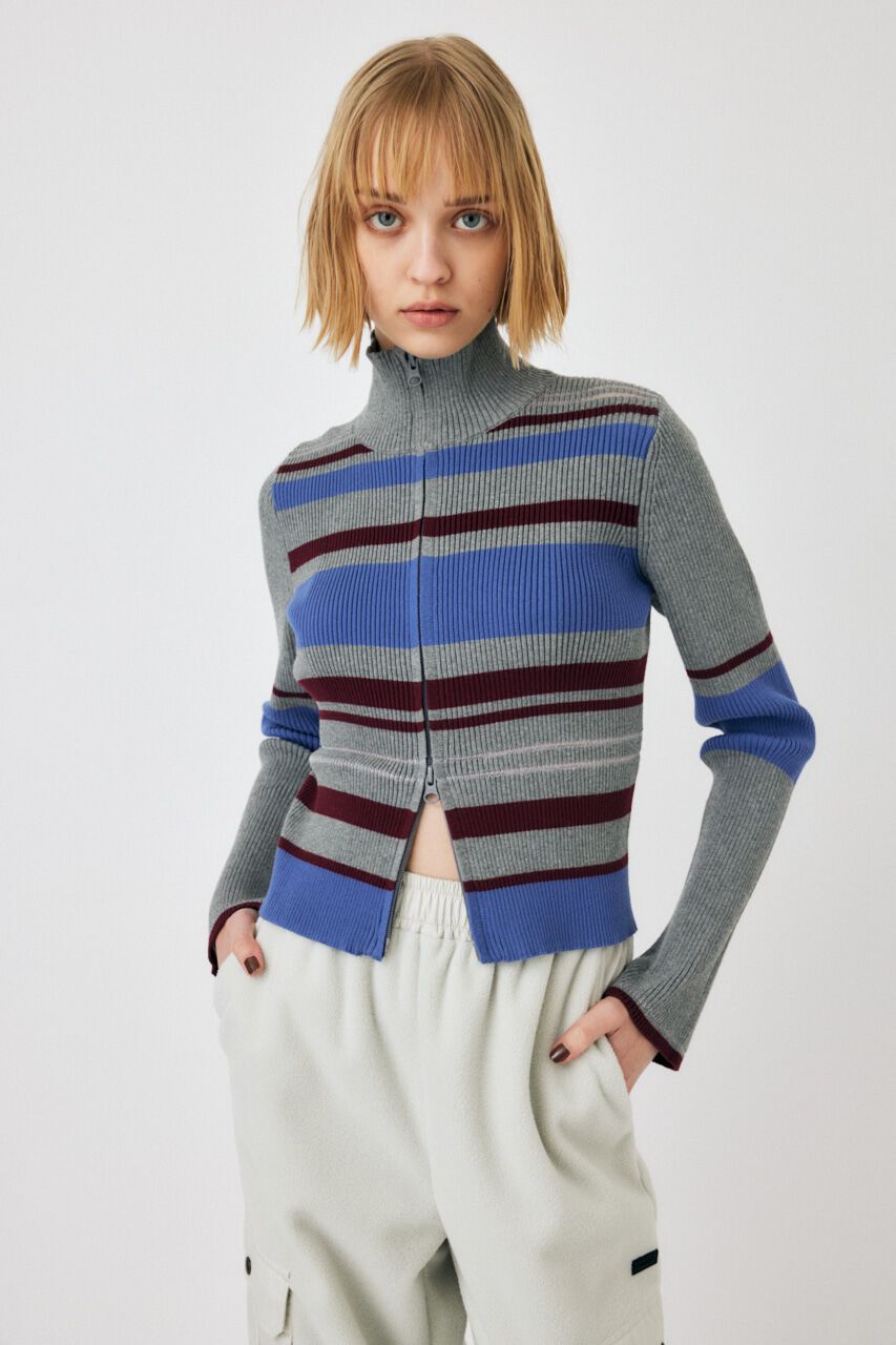 MOUSSY「W ZIP KNIT トップス」|ニット・セーター|柄GRY5