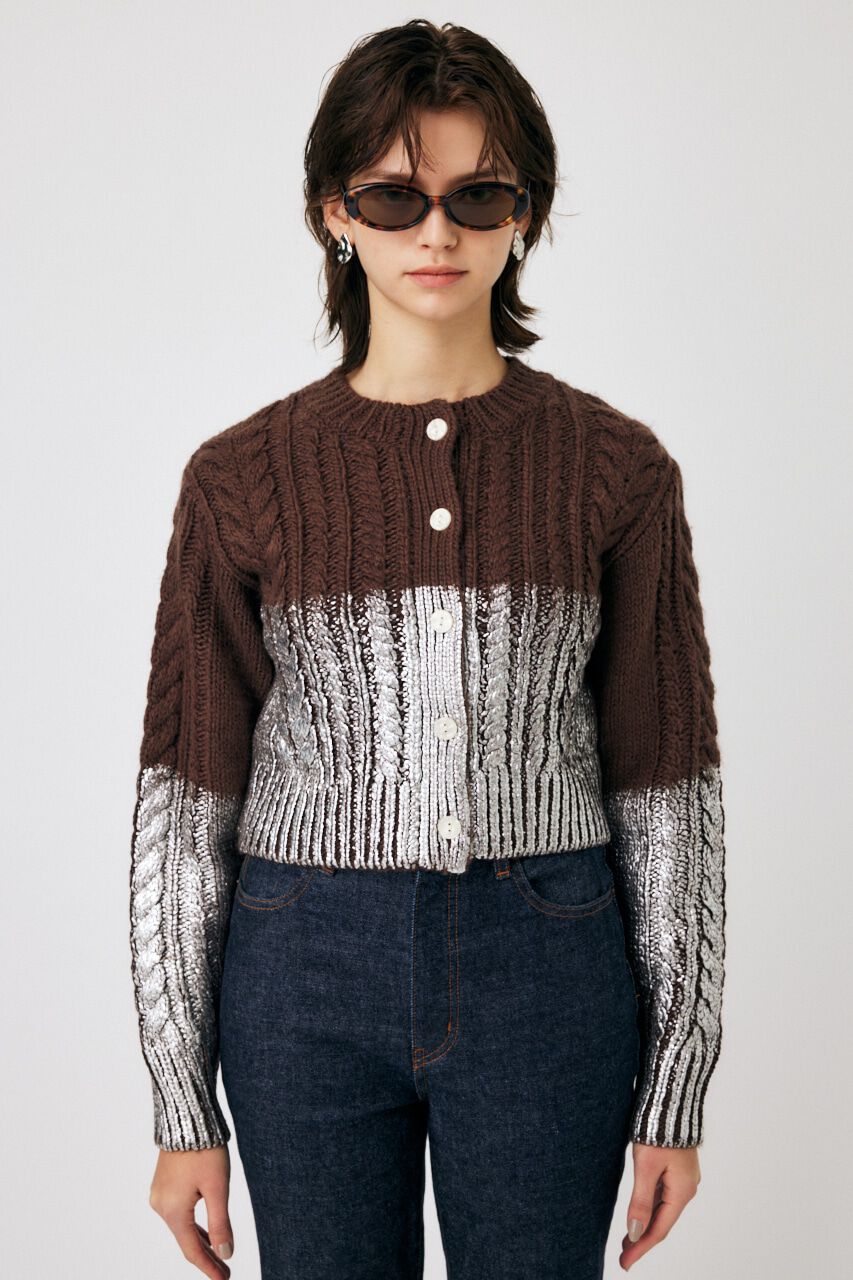 MOUSSY「FOIL PRINT CABLE カーディガン」|カーディガン|