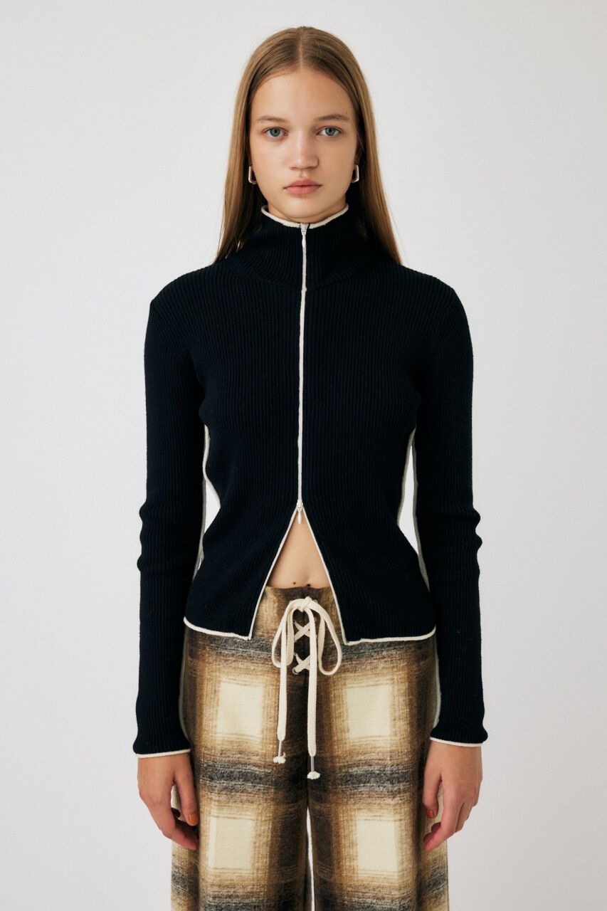 MOUSSY「BI COLOR ZIP UP RIB ニット」|ニット・セーター|