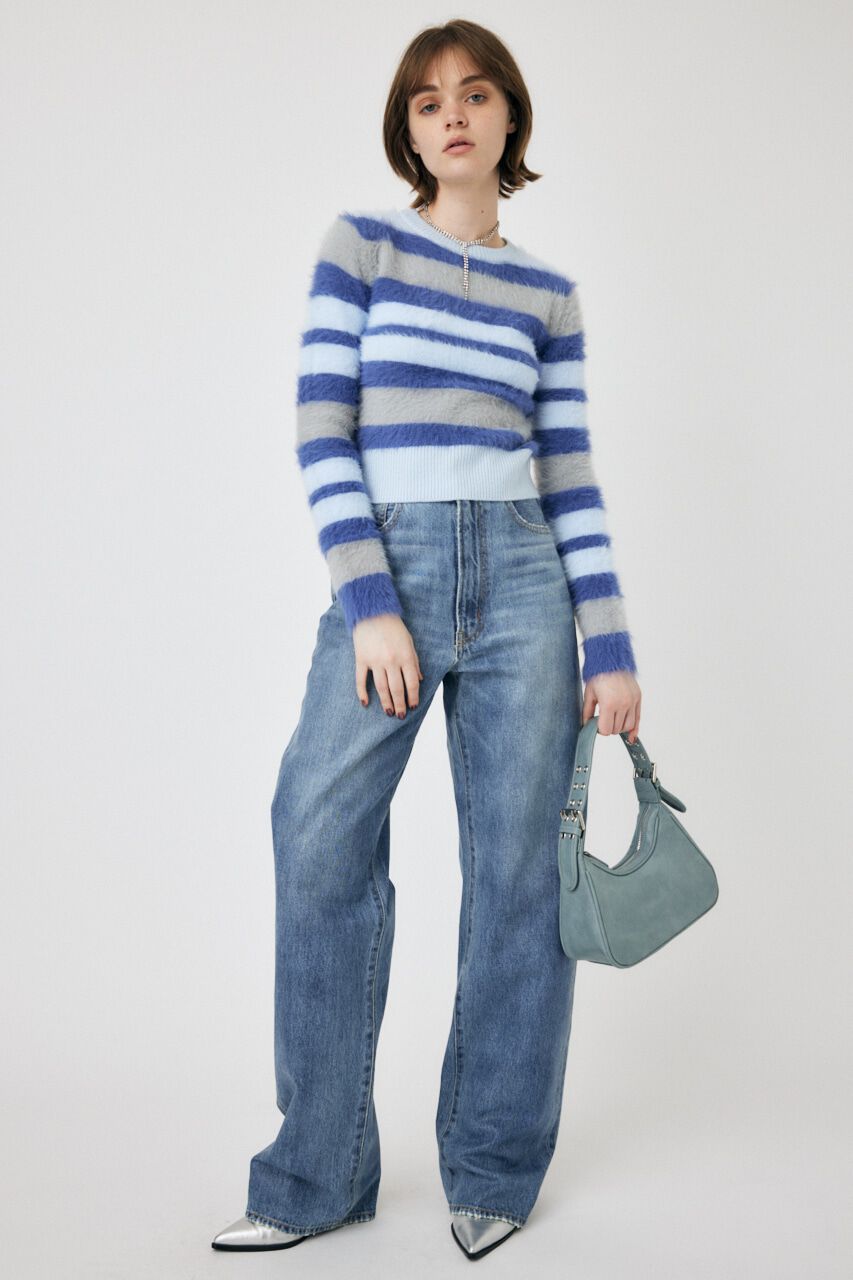 MOUSSY「CROPPED SHAGGY KNIT トップス」|ニット・セーター|柄BLU5