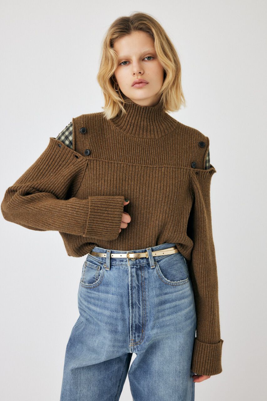 MOUSSY「LAYERED LIKE オープンショルダーニット」|ニット・セーター|