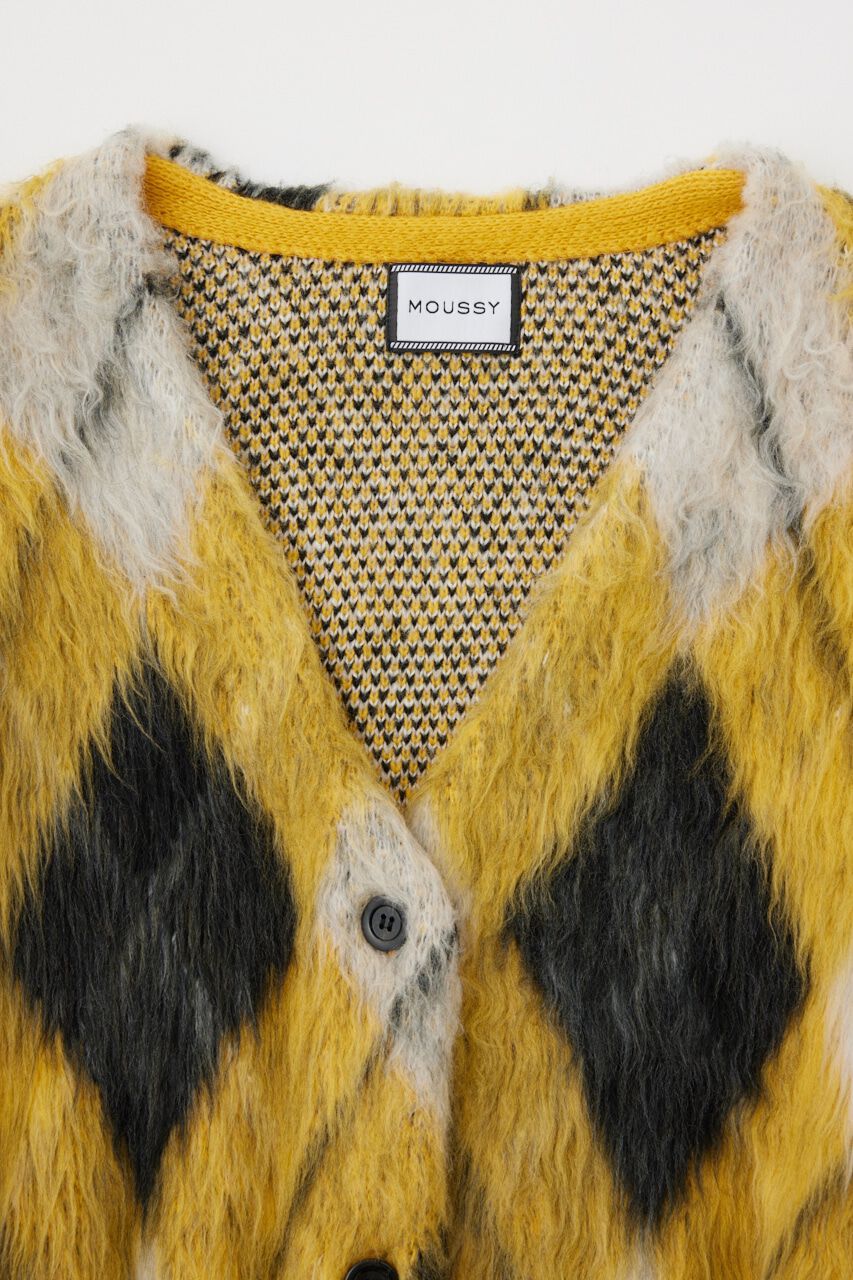 MOUSSY「SHAGGY KNIT ARGYLE カーディガン」|カーディガン|