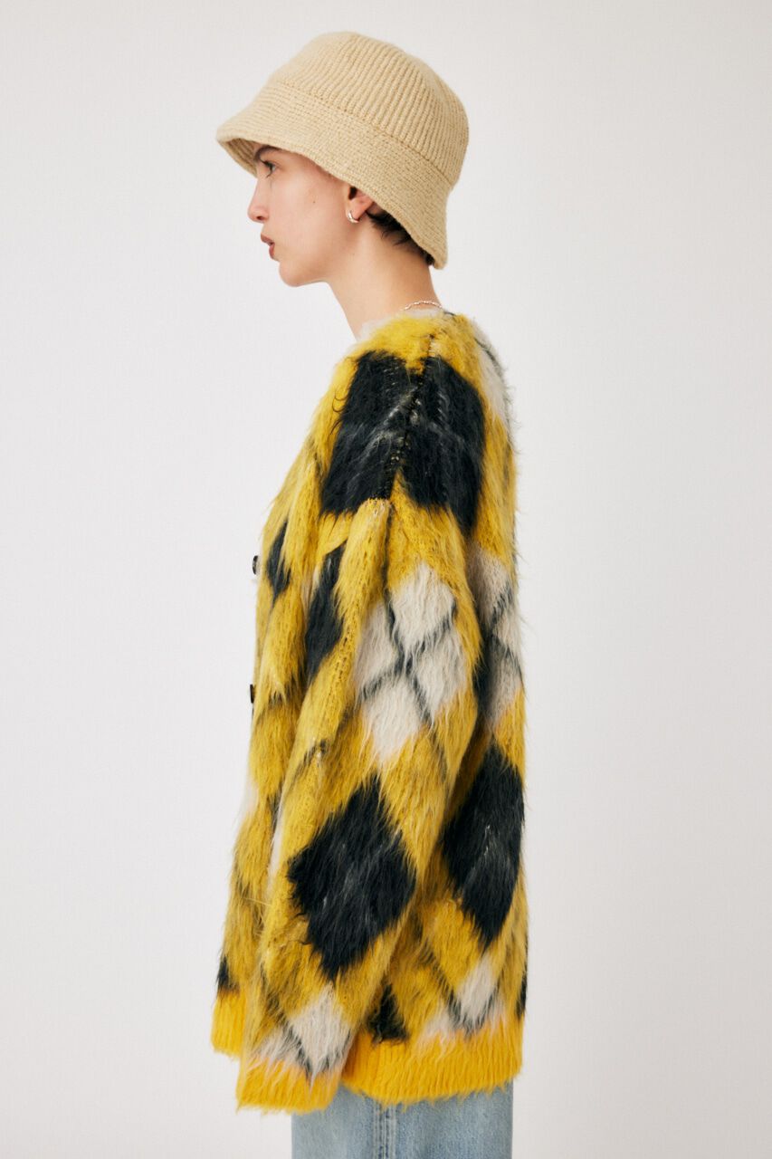 MOUSSY「SHAGGY KNIT ARGYLE カーディガン」|カーディガン|