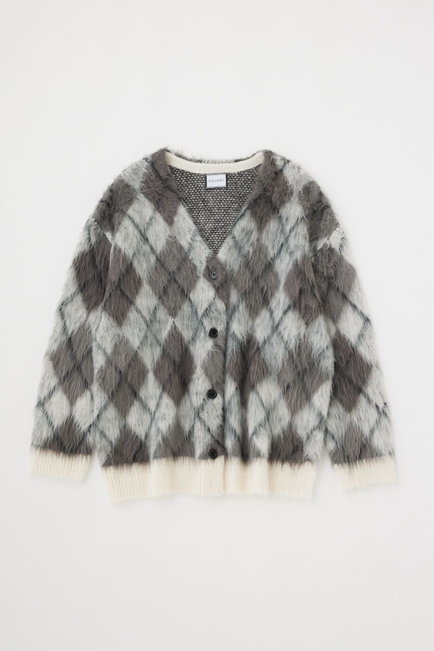 MOUSSY「SHAGGY KNIT ARGYLE カーディガン」|カーディガン|