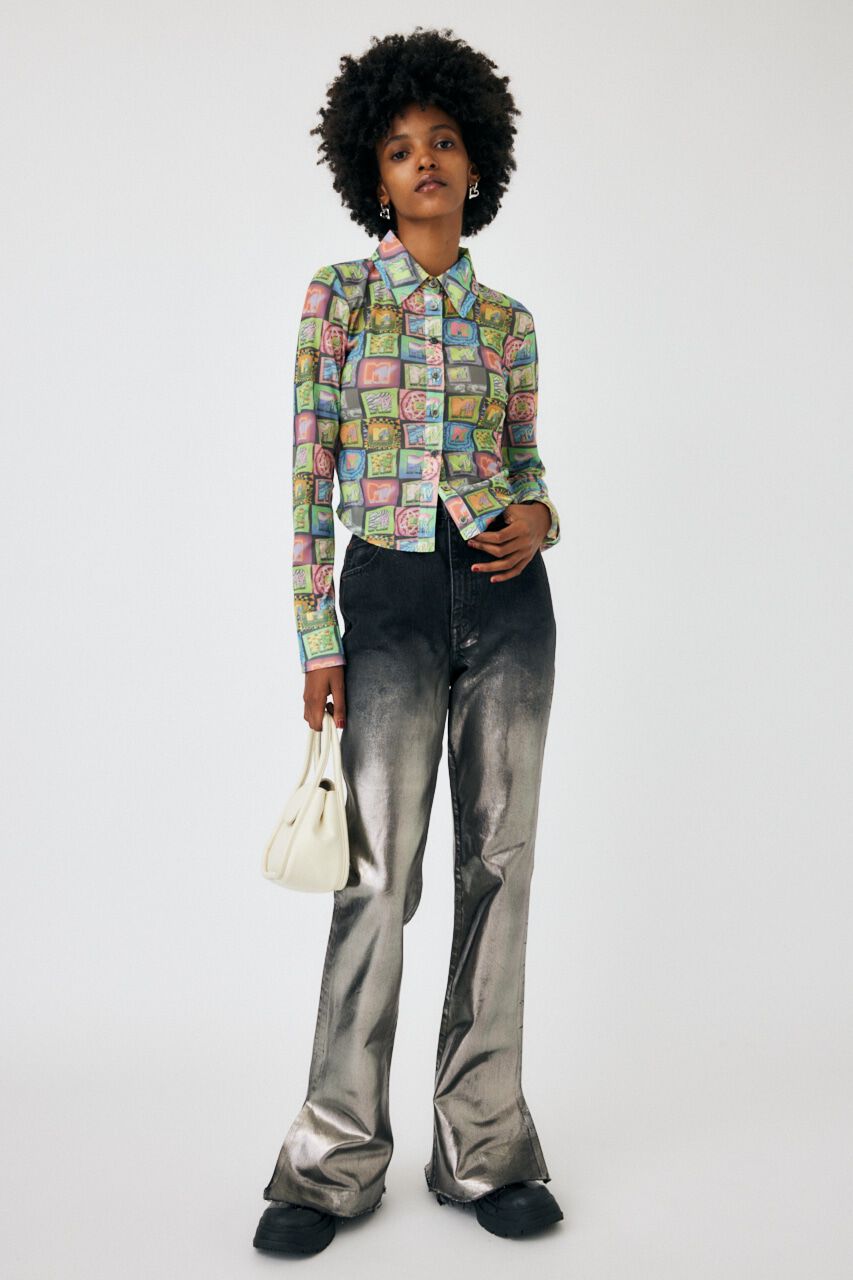 MOUSSY「FOIL PRINT SLIM FLARE」|デニム|