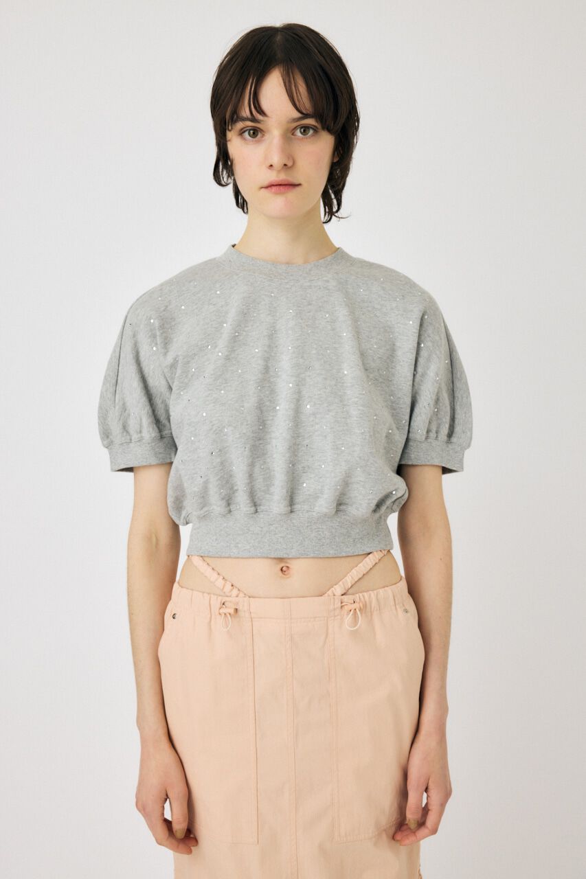 MOUSSY「RHINESTONE CROPPED スウェット」|Tシャツ・カットソー|