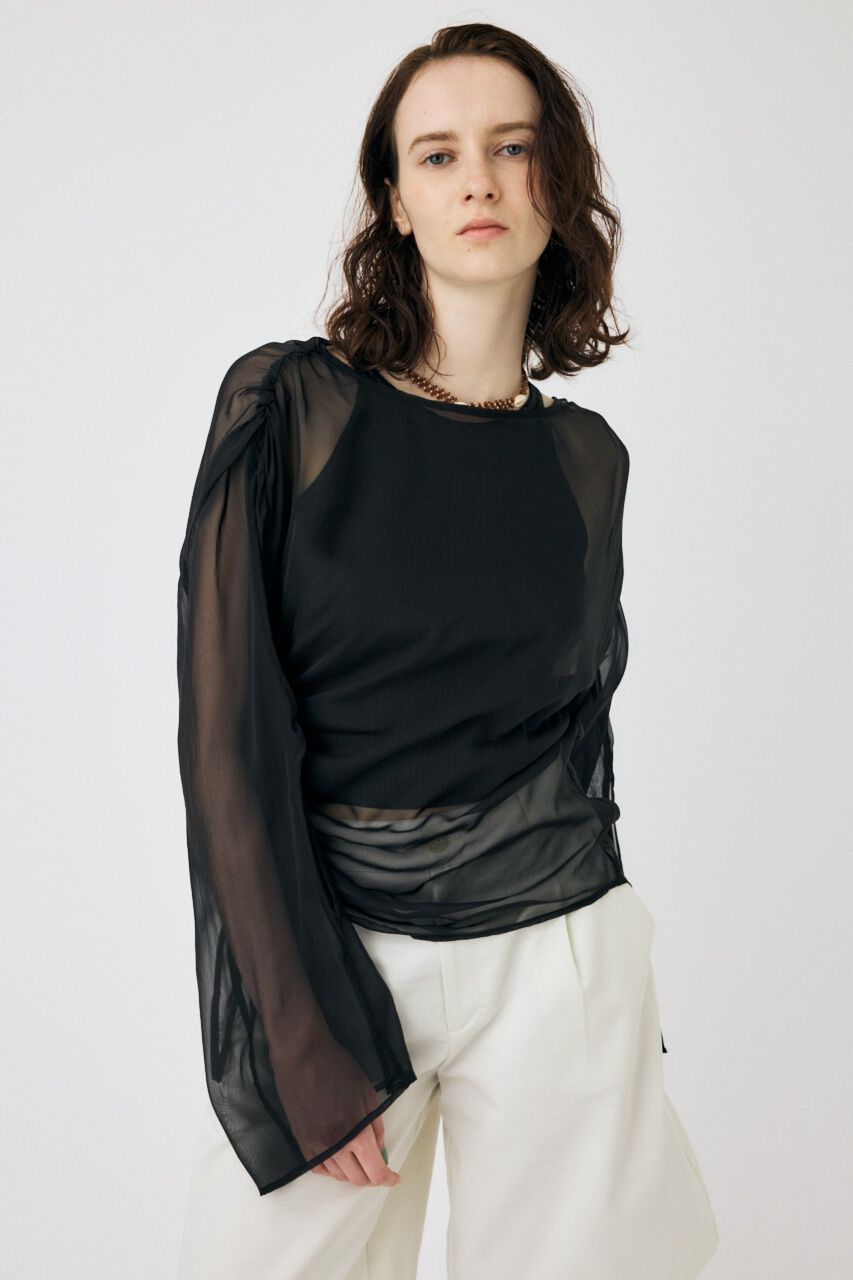 MOUSSY「SHEER GATHER ブラウス」|シャツ・ブラウス|