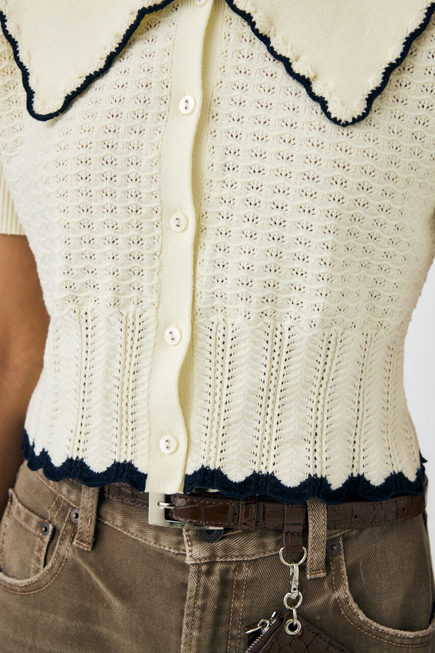 MOUSSY「KNIT LACEWORK COLLAR カーディガン」|ニット・セーター|