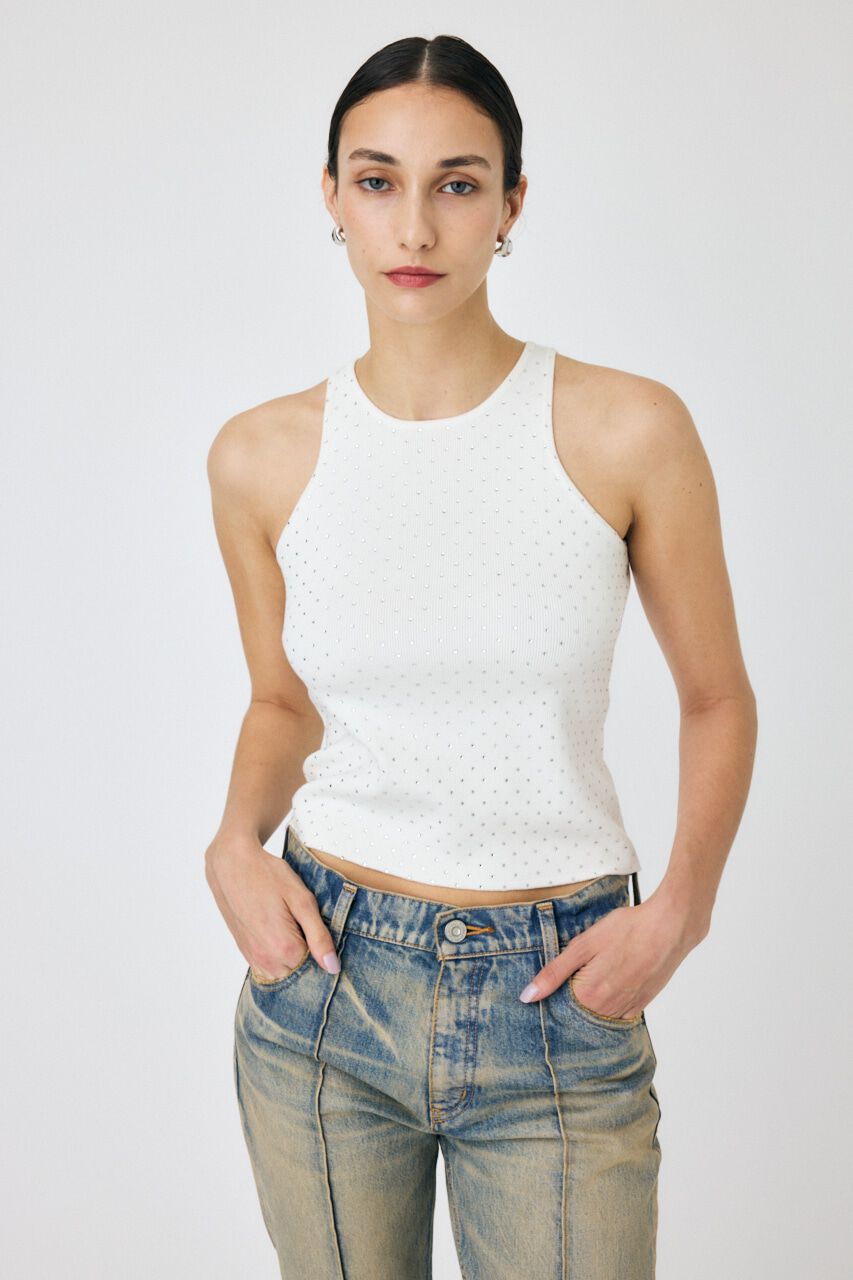 MOUSSY「RHINESTONE タンク」|タンクトップ|WHT