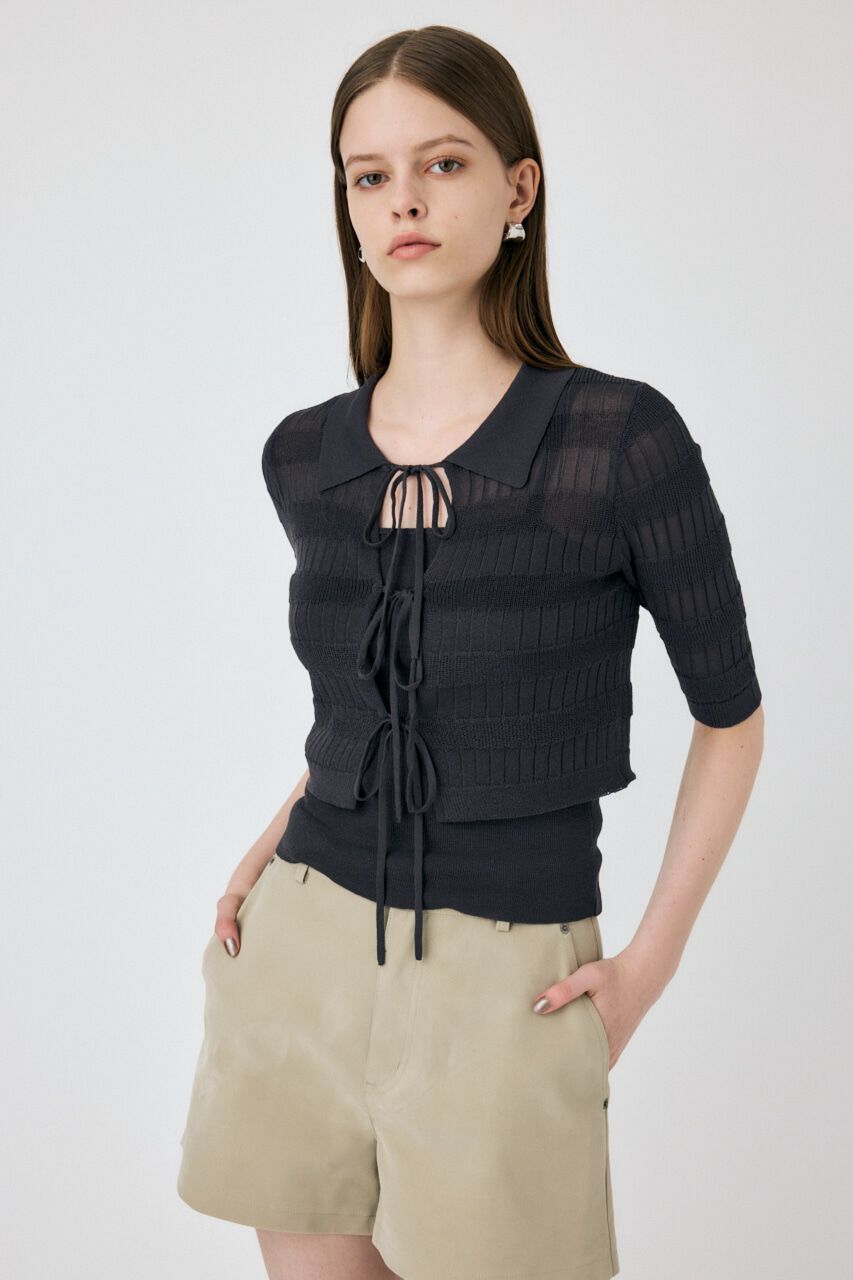 MOUSSY「KNIT CAMI & RIBBON シャツセット」|ニット・セーター|L/BLK1