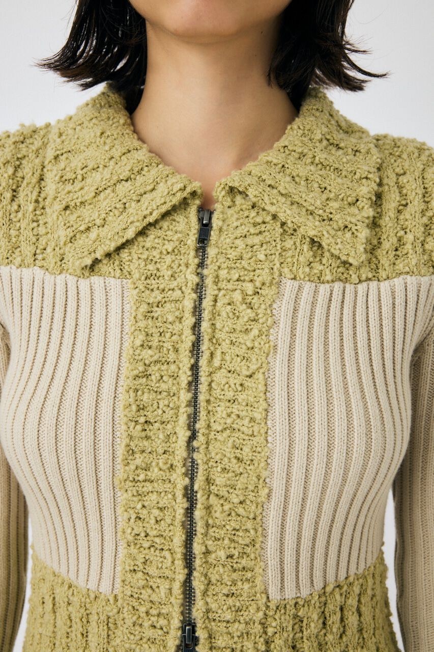 MOUSSY「MIX PATTERN ZIP UP POLO カーディガン」|ニット・セーター|