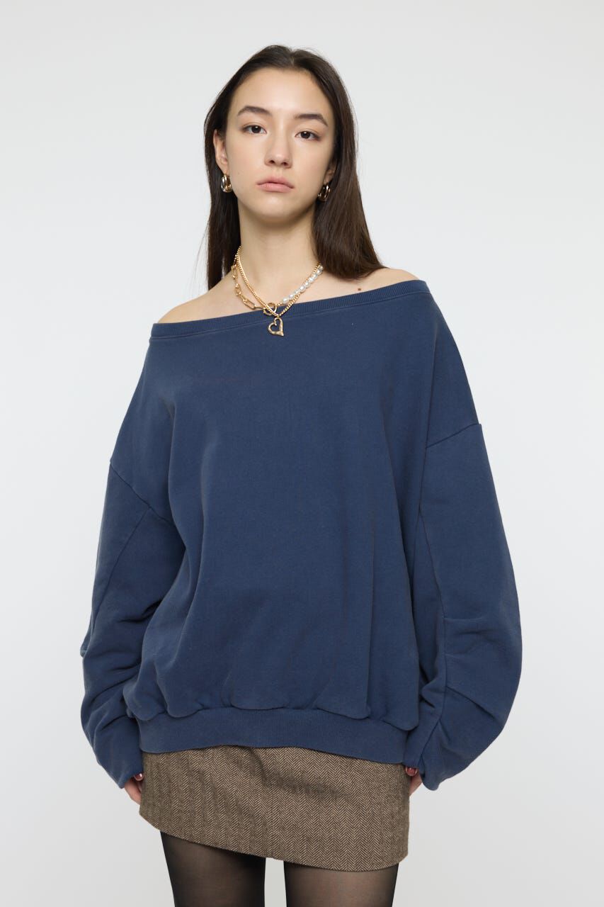 MOUSSY「WASHED OFF SHOULDER スウェット」|パーカー|BLU