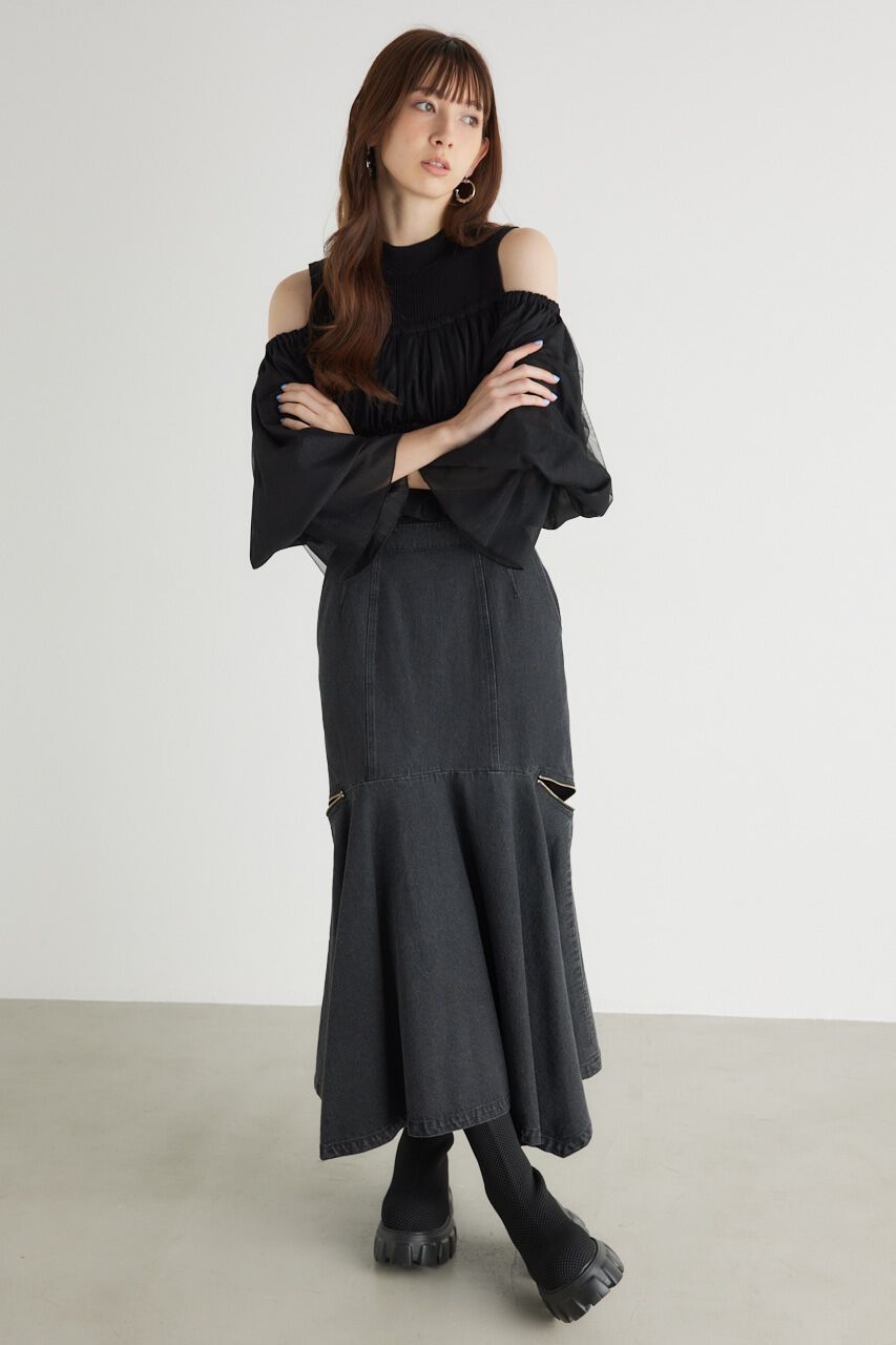 rienda「ペプラムチュールコンビKnit TOP」|ニット・セーター|