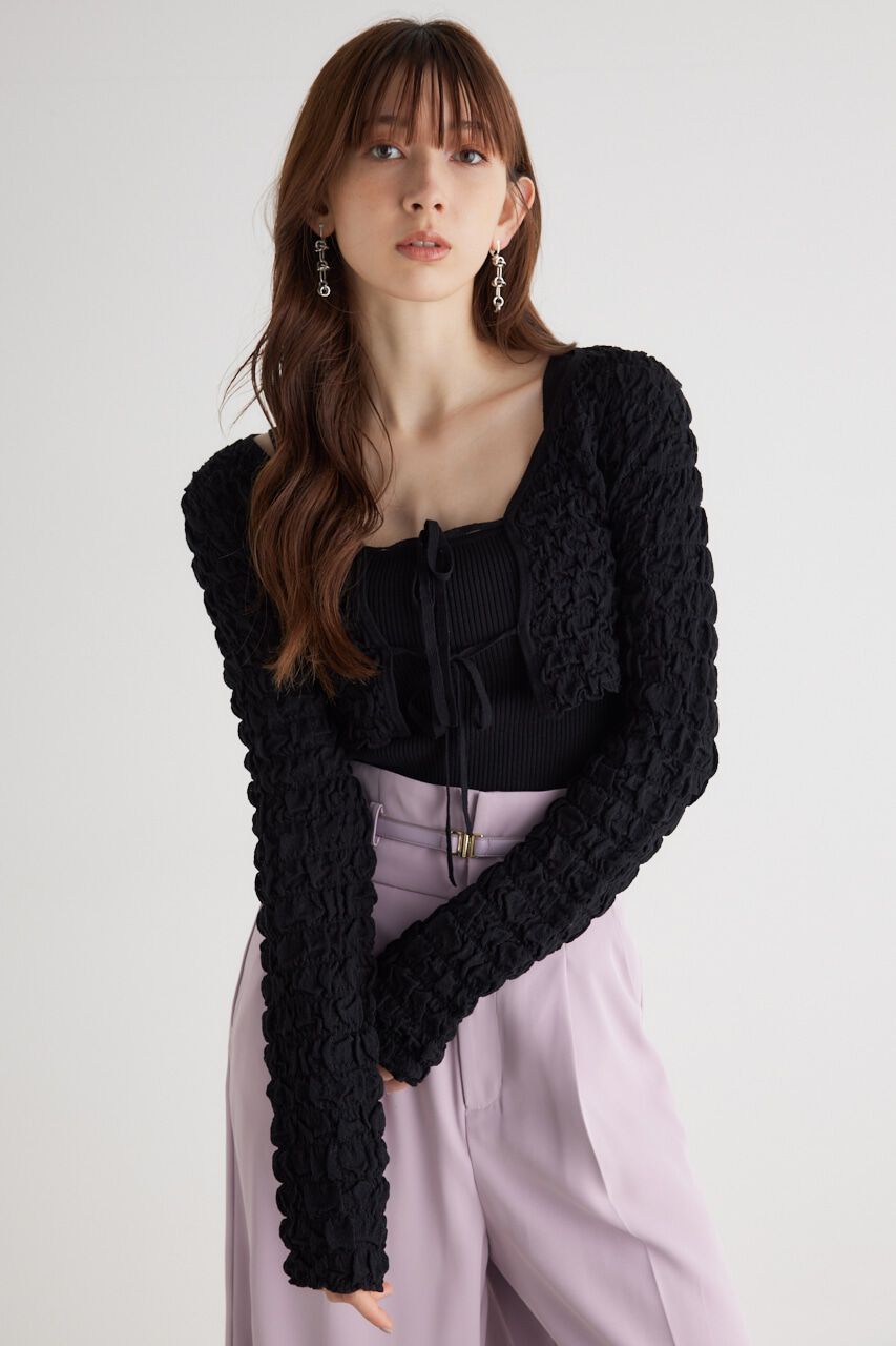 rienda「シャーリングカーデSET Knit TOP」|ニット・セーター|BLK