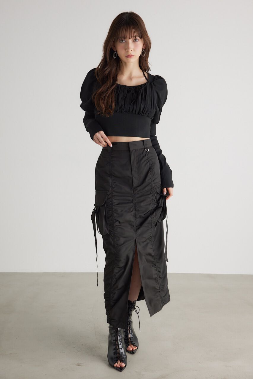 rienda「バストギャザークロップドKnit TOP」|ニット・セーター|