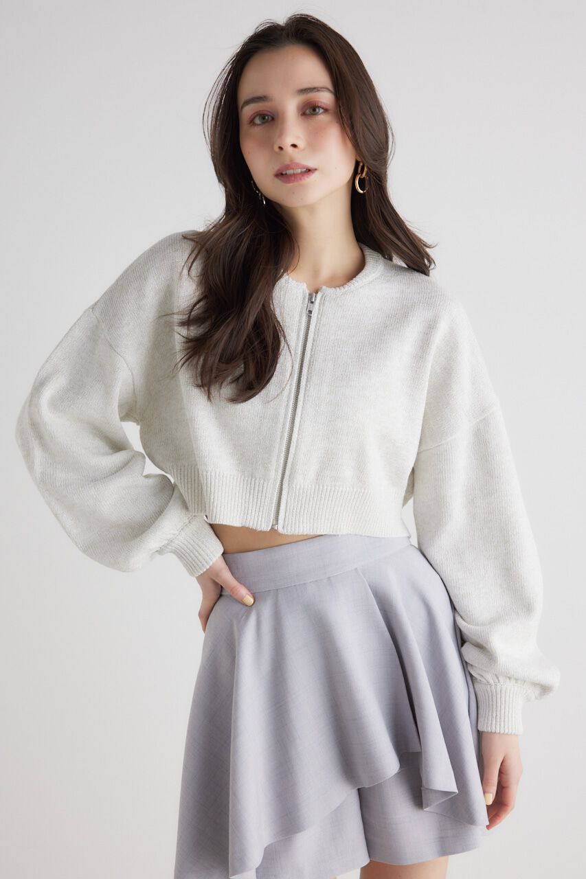 rienda「フロントZIPショート Knit BZ」|ブルゾン・スタジャン|WHT