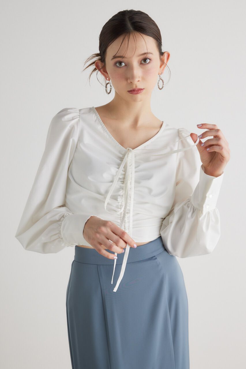 rienda「バックオープンギャザーデザイン TOP」|シャツ・ブラウス|WHT