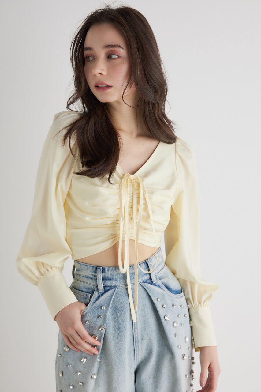 rienda「バックオープンギャザーデザイン TOP」|シャツ・ブラウス|YEL