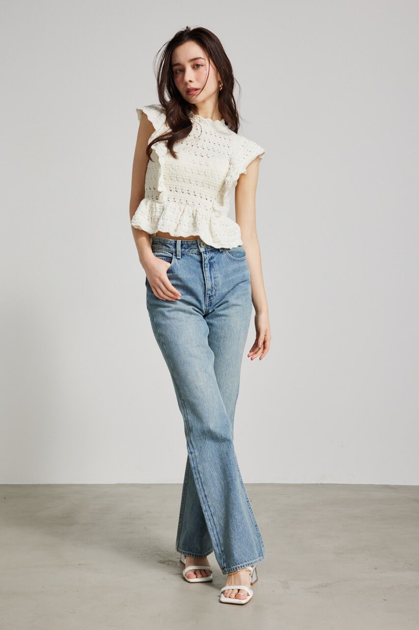 rienda「フリルクロシェKnit TOP」|ニット・セーター|