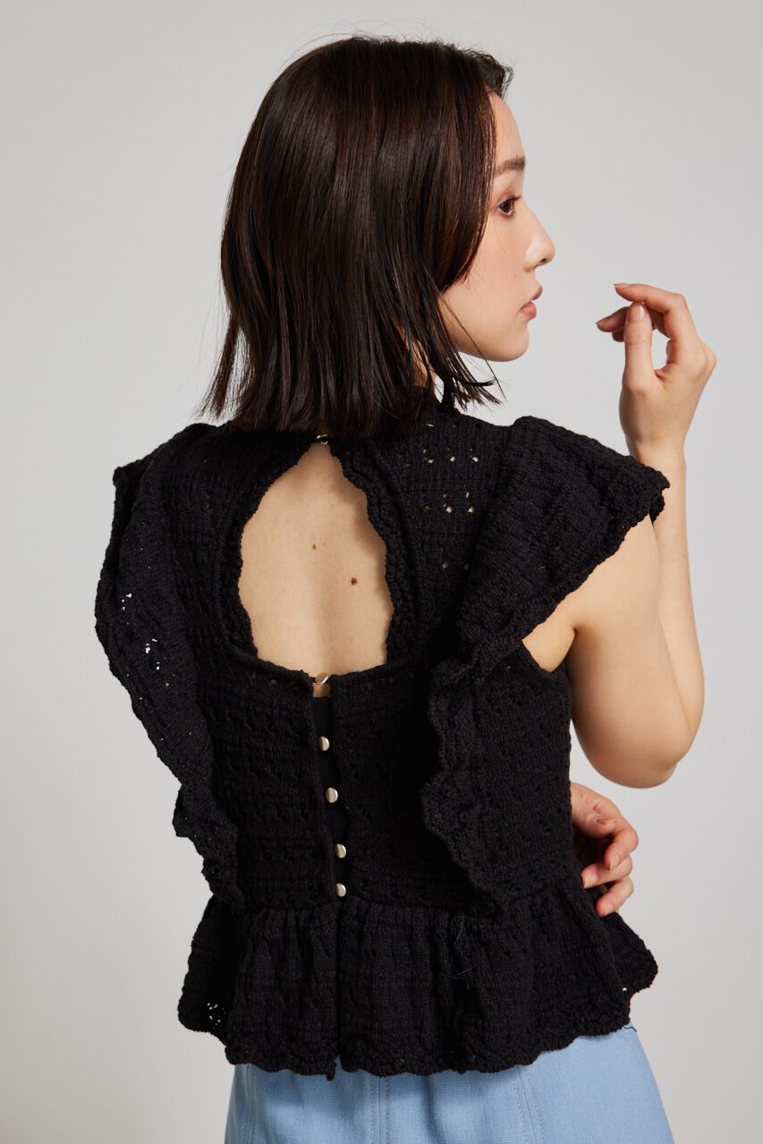rienda「フリルクロシェKnit TOP」|ニット・セーター|