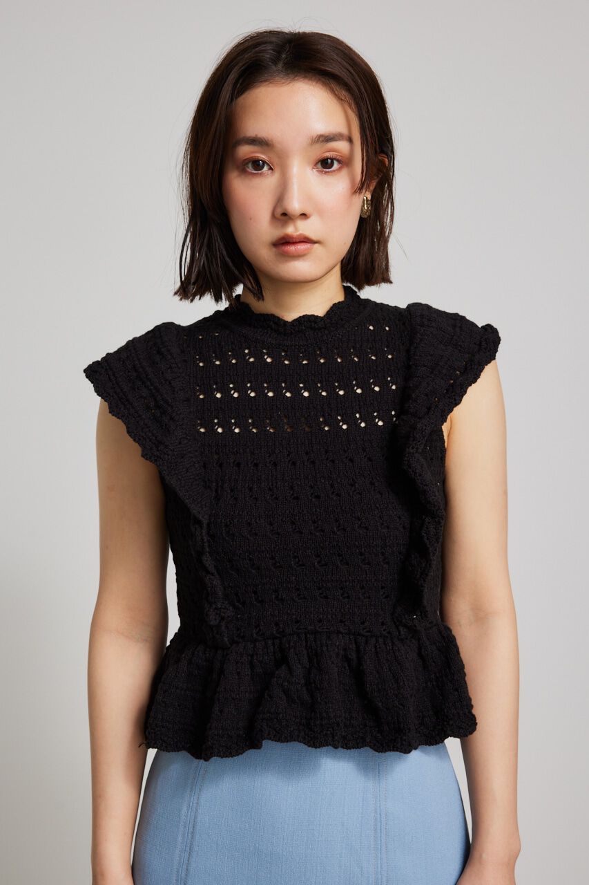rienda「フリルクロシェKnit TOP」|ニット・セーター|
