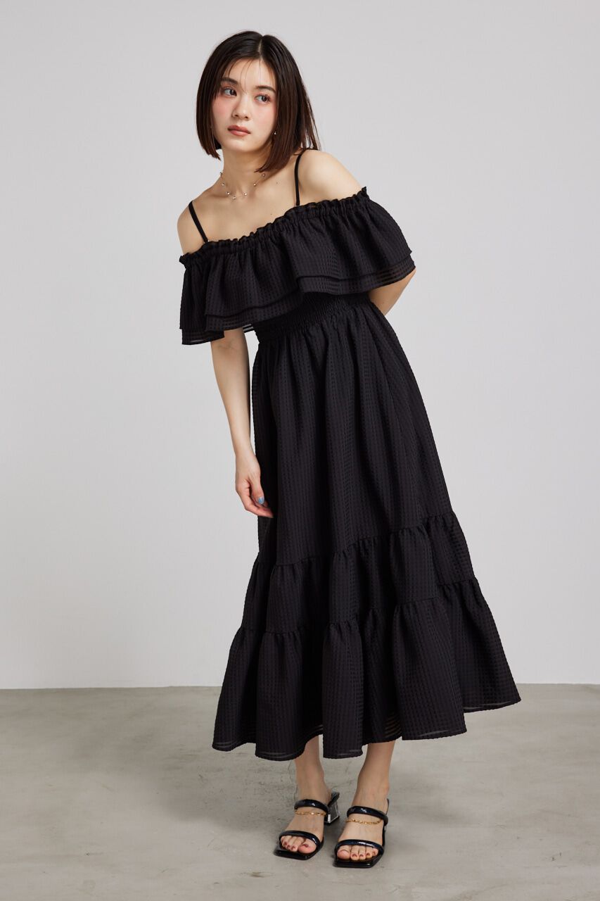rienda「オフショルダーフリルフレアOP」|ワンピース|BLK