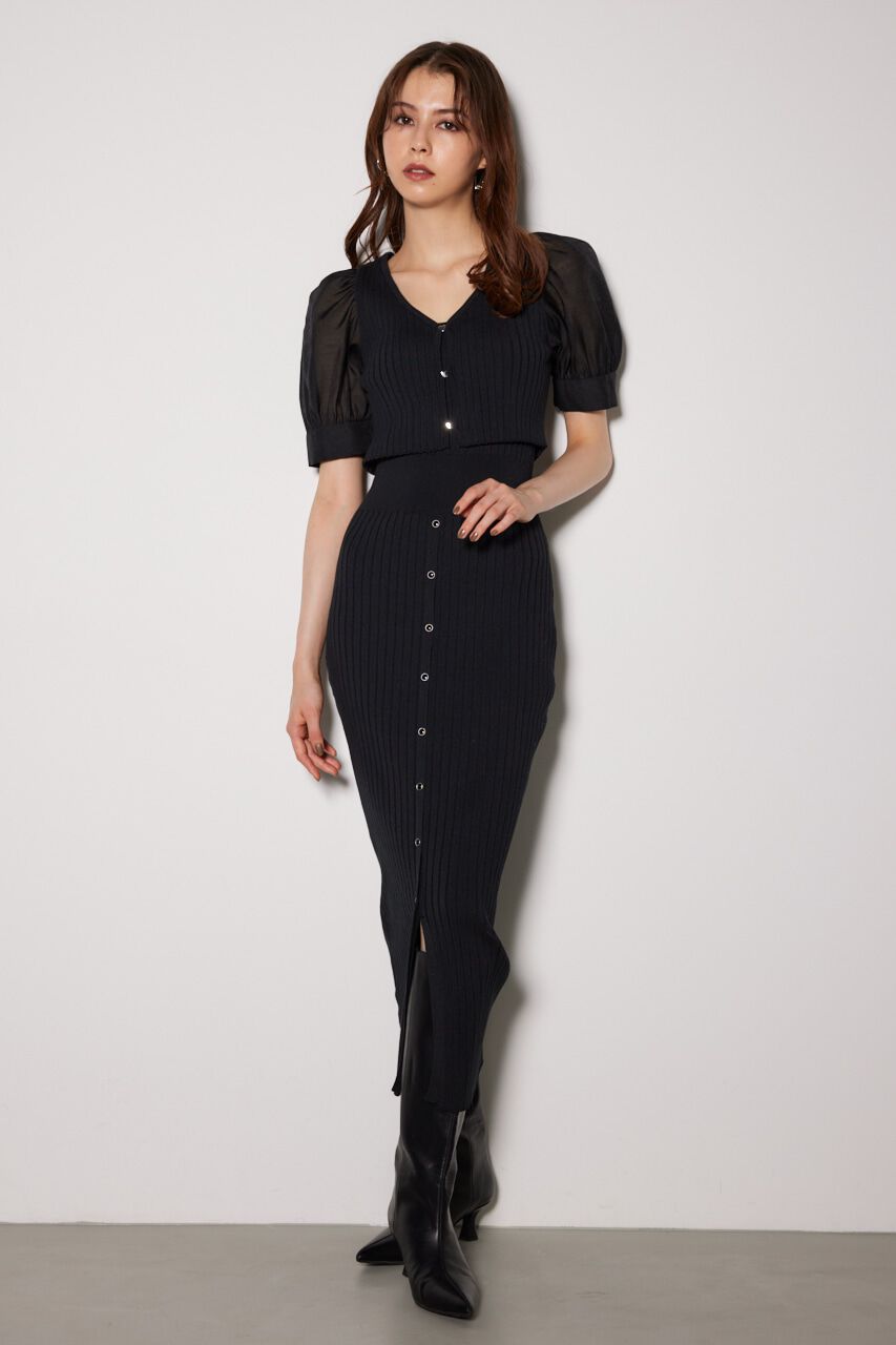 rienda「シアースリーヴコンビカーデセットワンピース」|ワンピース|BLK