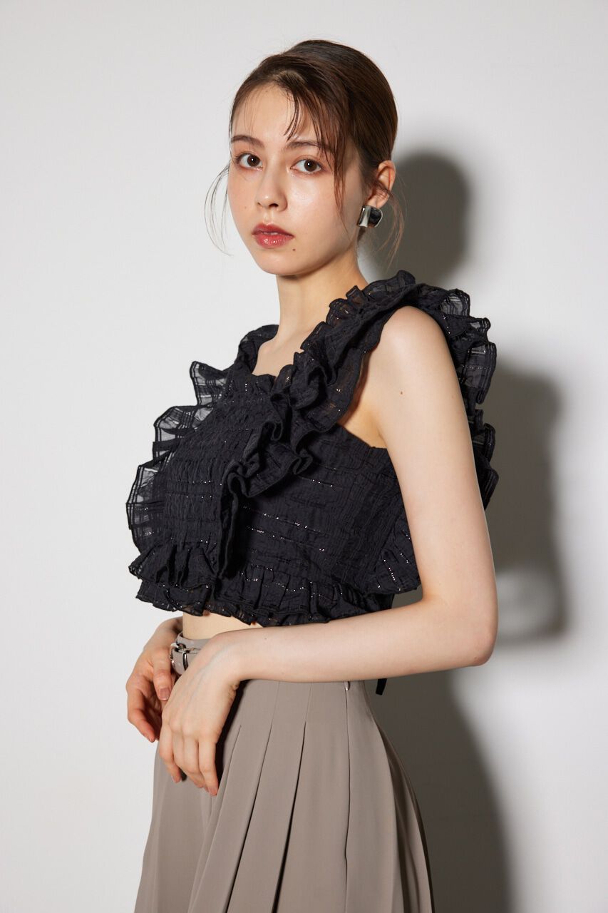 rienda「シャーリングペプラムトップス」|チュニック|BLK