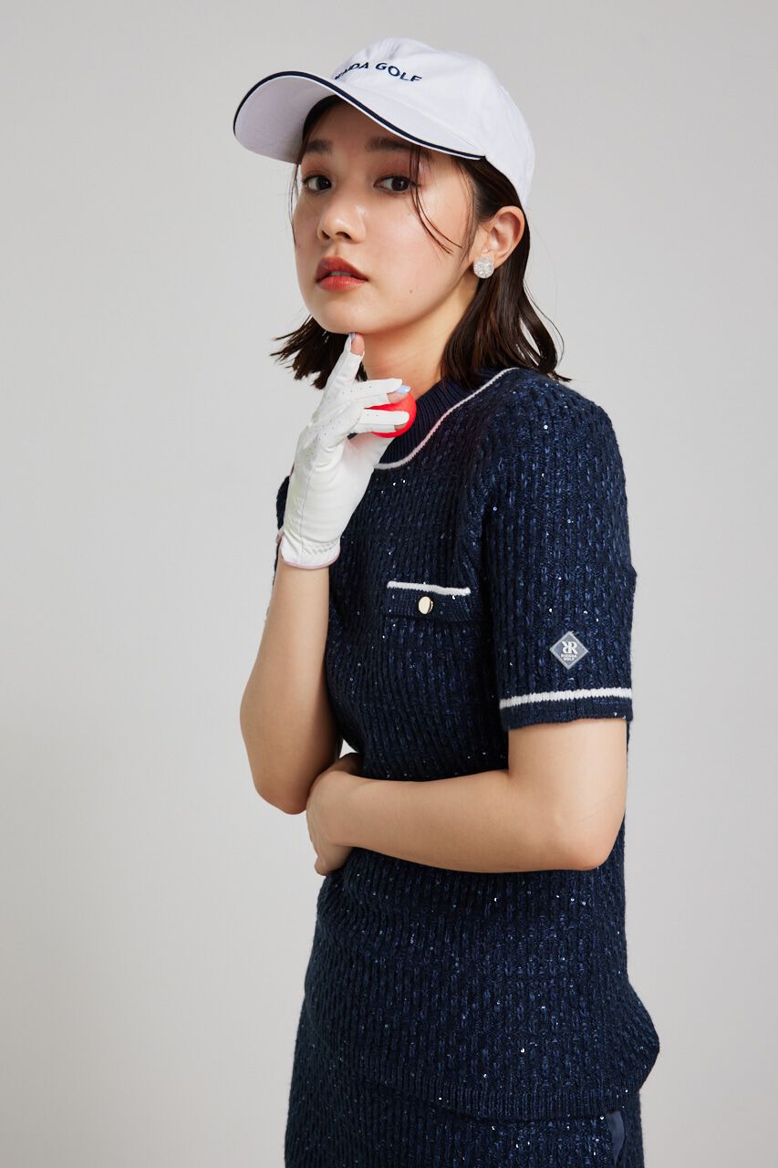 rienda「シャイニーツイードモックネックニットTOP」|ニット・セーター|NVY