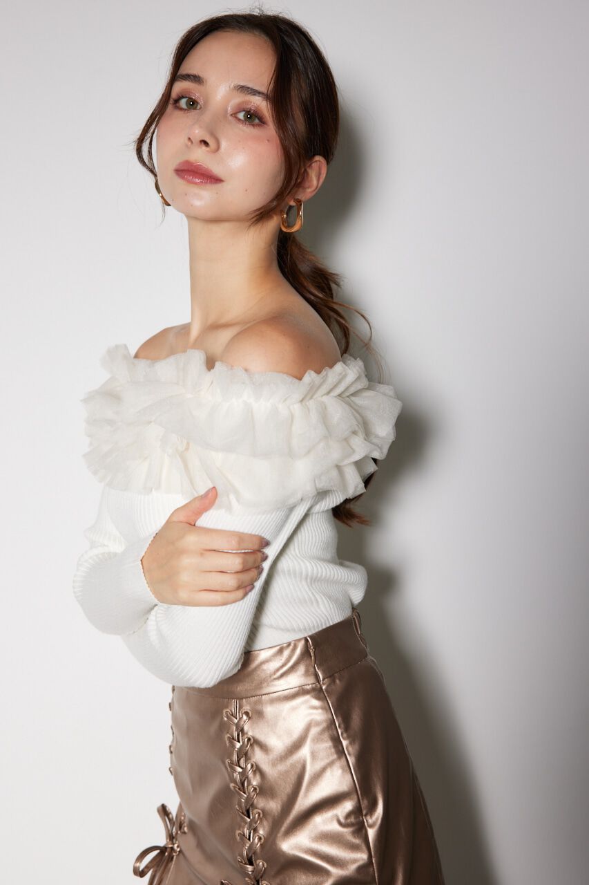 rienda「チュールフリルオフショルニットトップス」|ニット・セーター|