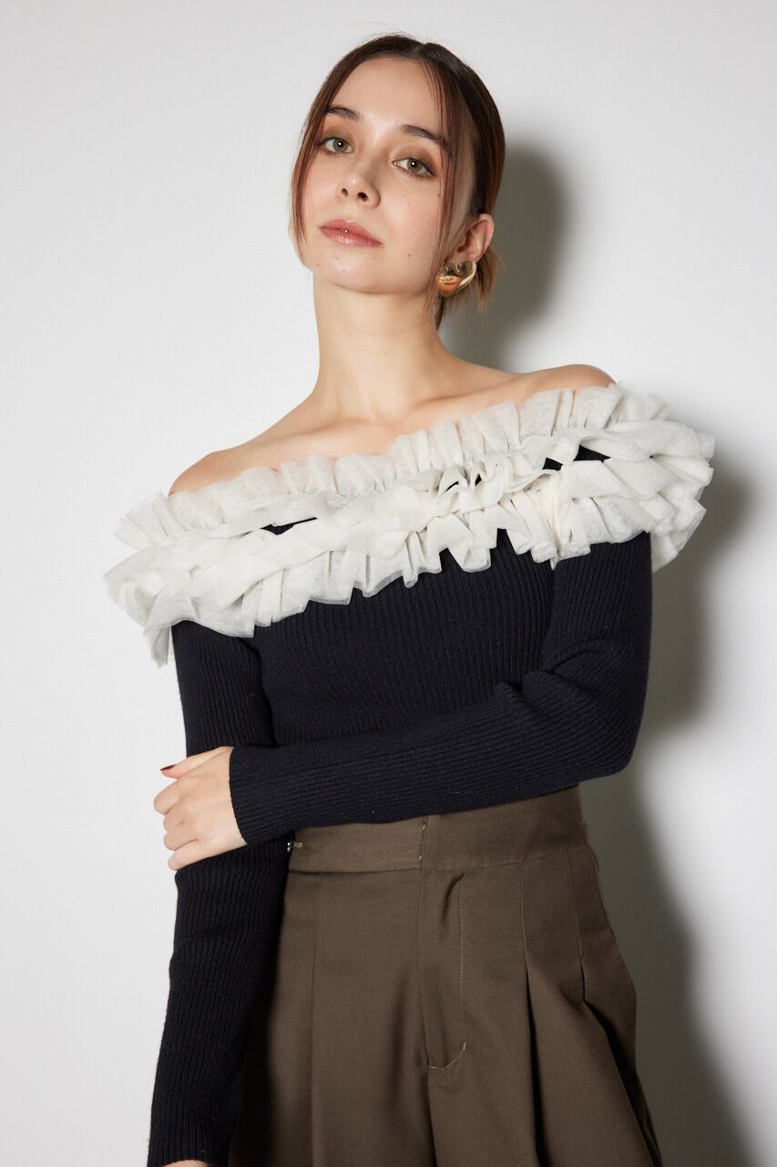 rienda「チュールフリルオフショルニットトップス」|ニット・セーター|