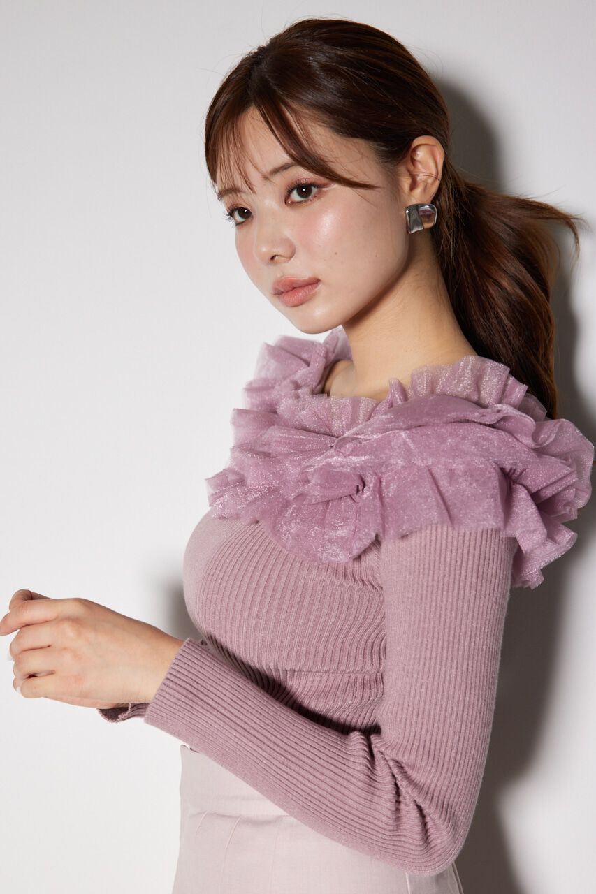 rienda「チュールフリルオフショルニットトップス」|ニット・セーター|