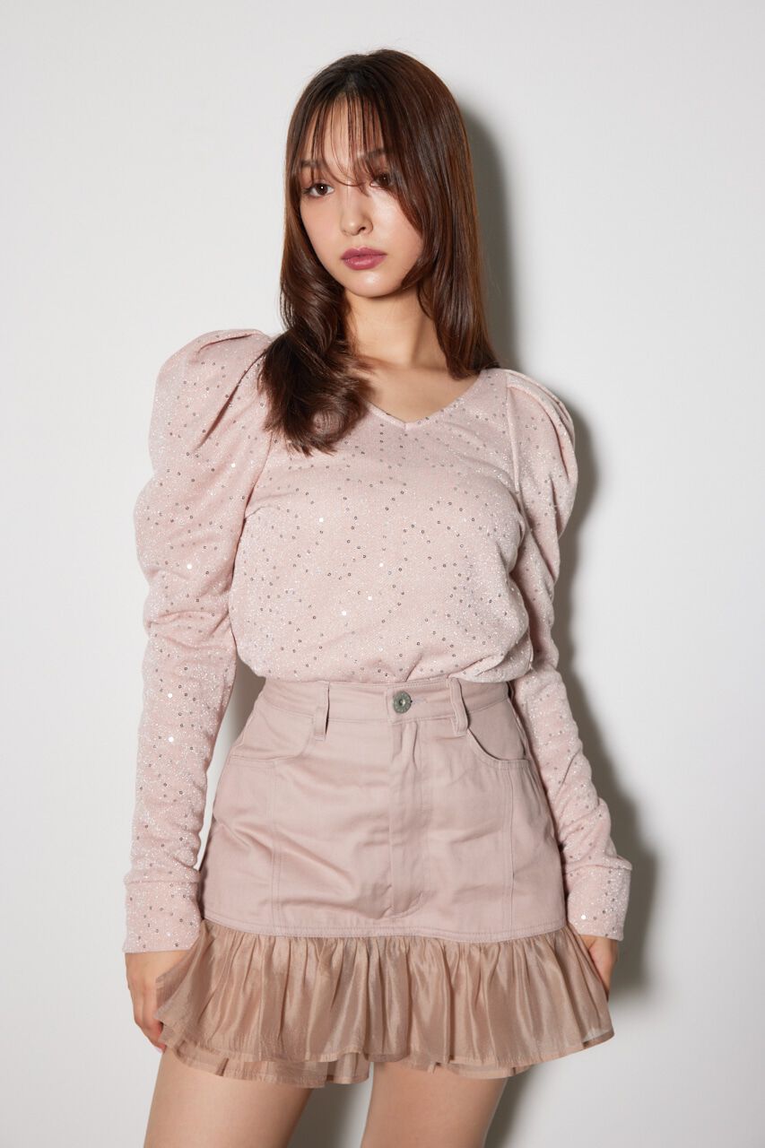 rienda「スパークリングギャザースリーブカットトップス」|Tシャツ・カットソー|