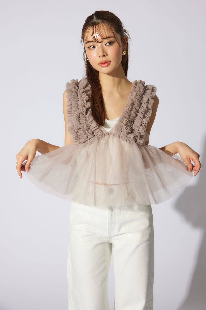 rienda「ボリュームチュールペプラムブラウス」|シャツ・ブラウス|