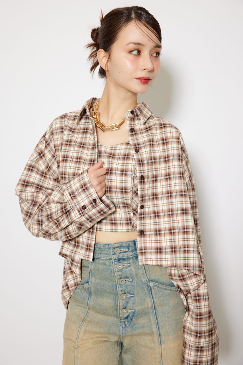 rienda「フロントショートチェックシャツ」|シャツ・ブラウス|