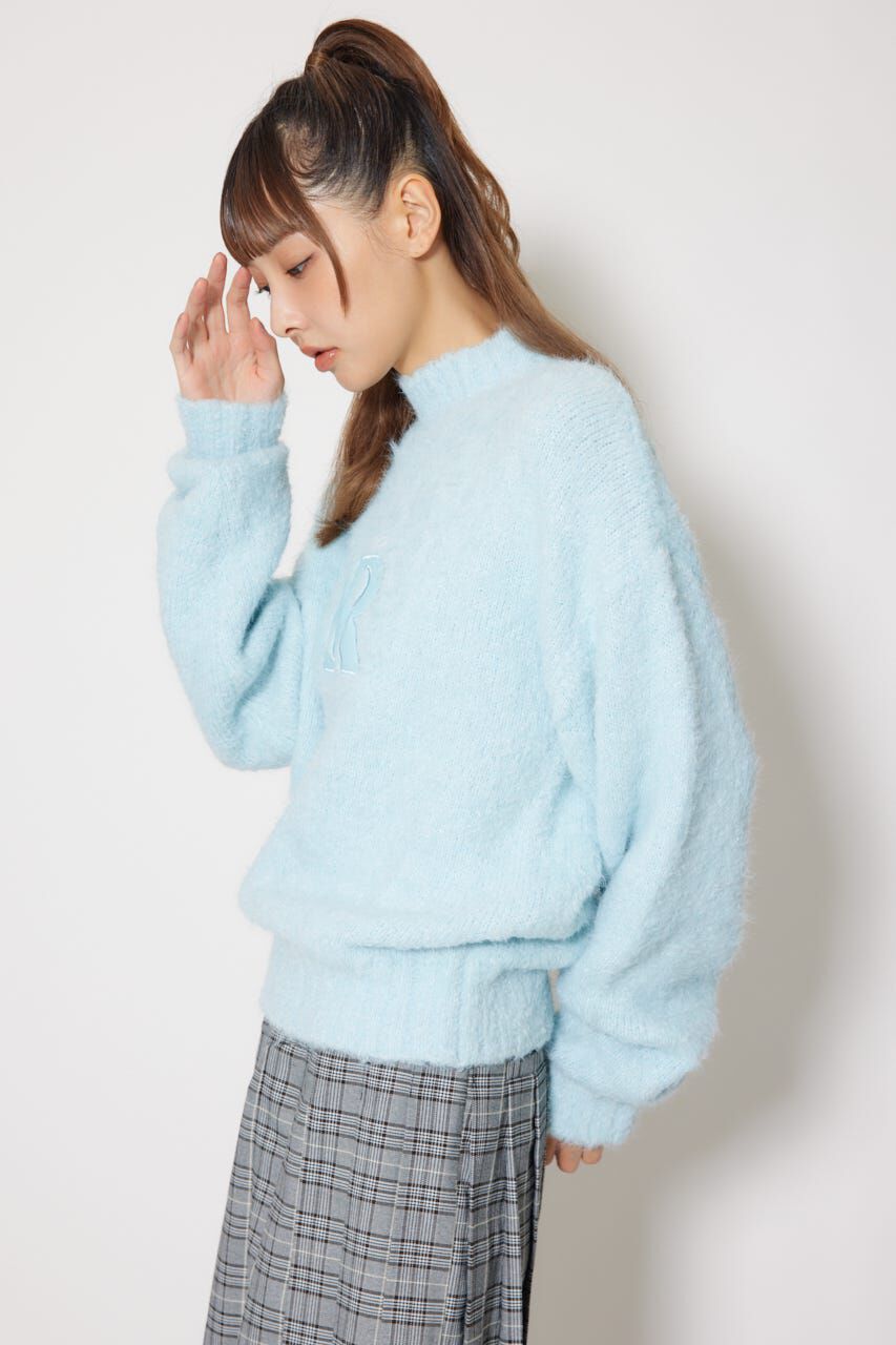 rienda「フェイクレザーロゴシャギーニットトップス」|ニット・セーター|