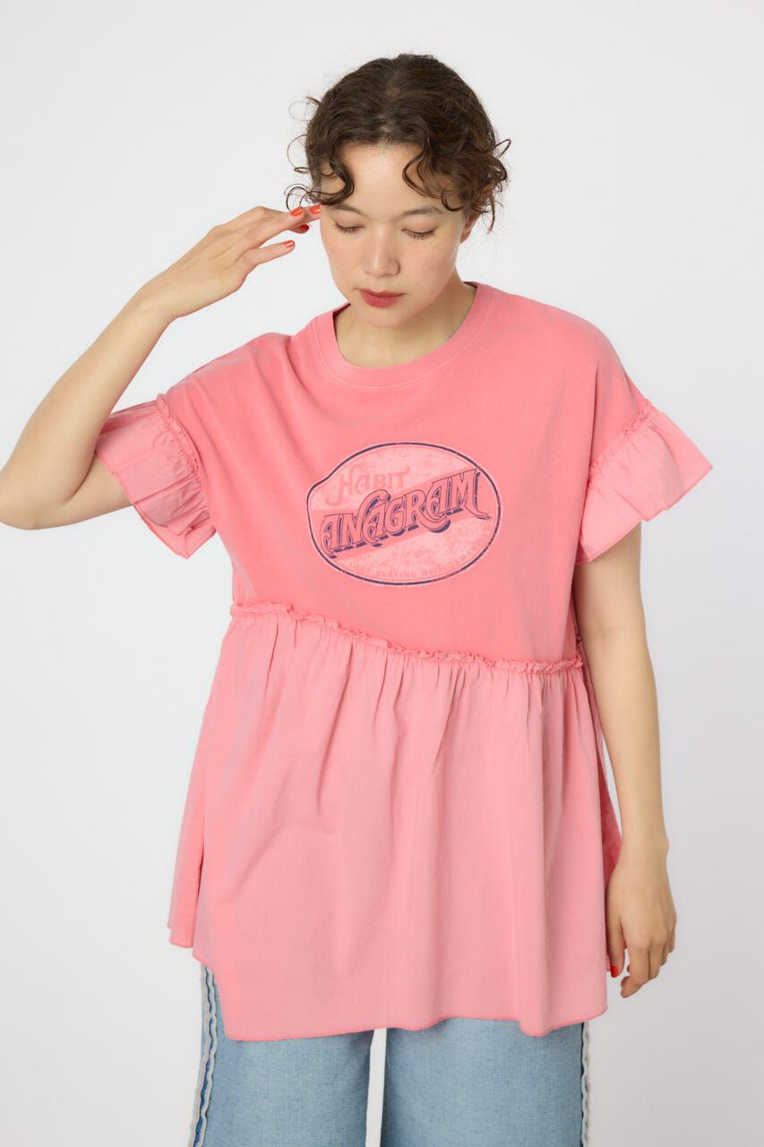 RODEO CROWNS「オーバルプリントドッキングフリルチュニック」|タンクトップ|RED