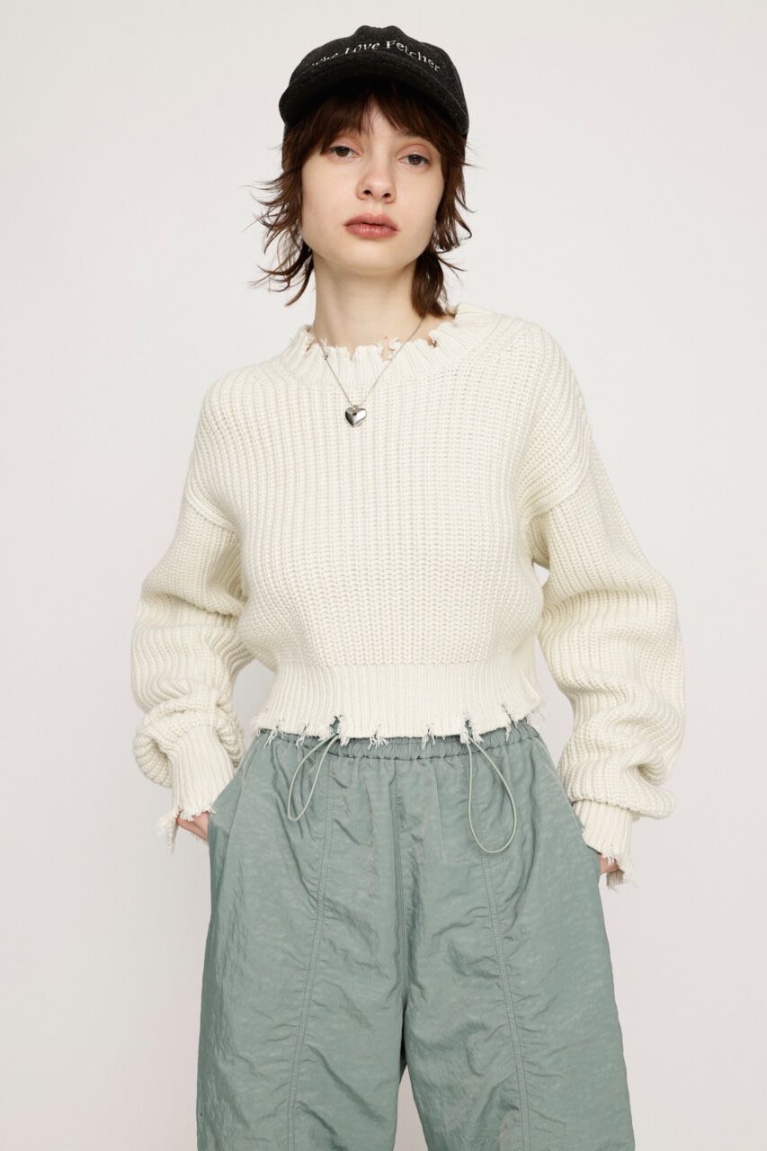SLY「DAMAGE CROPPED KNIT トップス」|ニット・セーター|