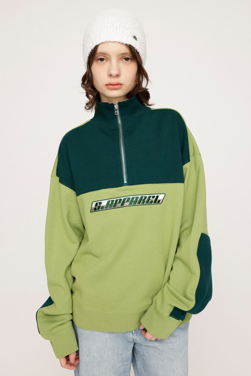 SLY「BI-COLOR HALF ZIP スウェット」|Tシャツ・カットソー|M/GRN7