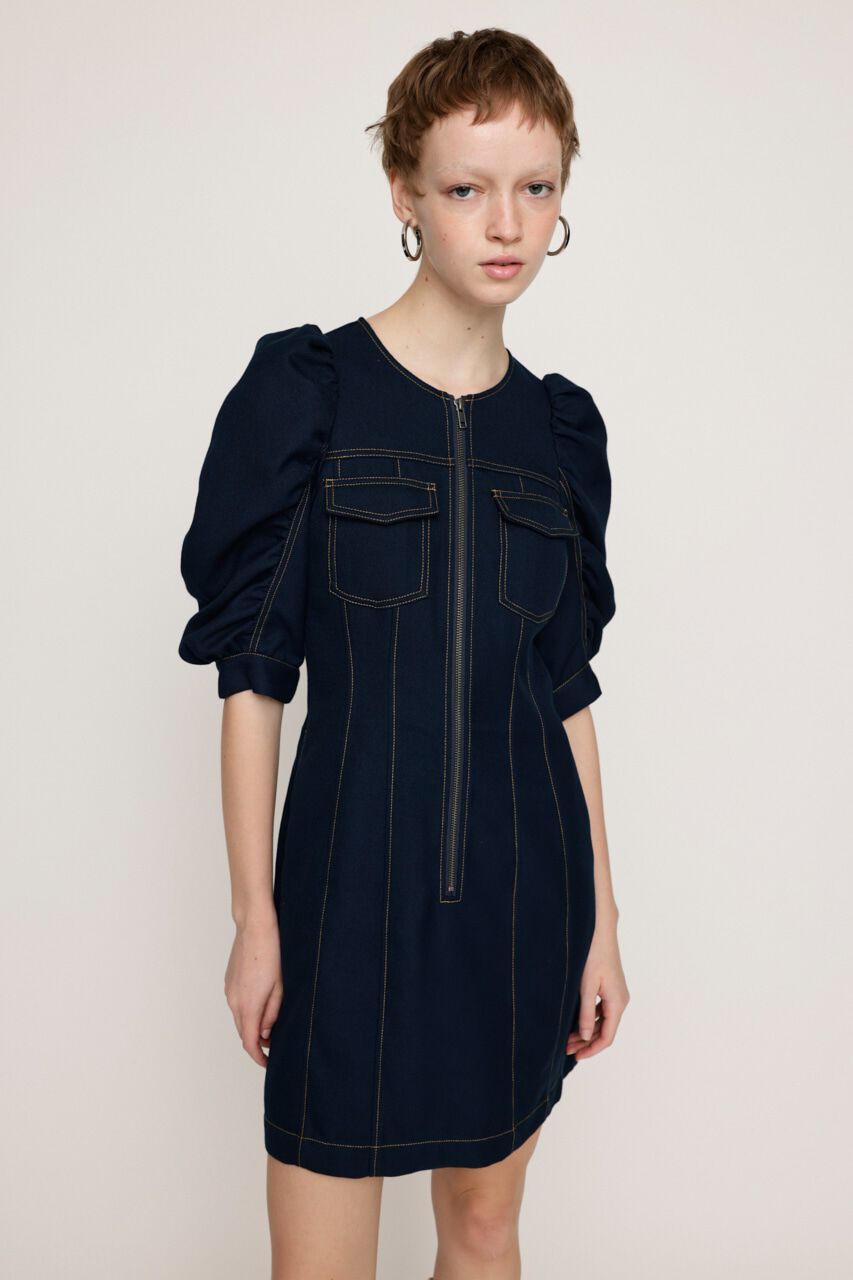 SLY「GATHER SLEEVE ZIP ショートワンピース」|ワンピース|NVY