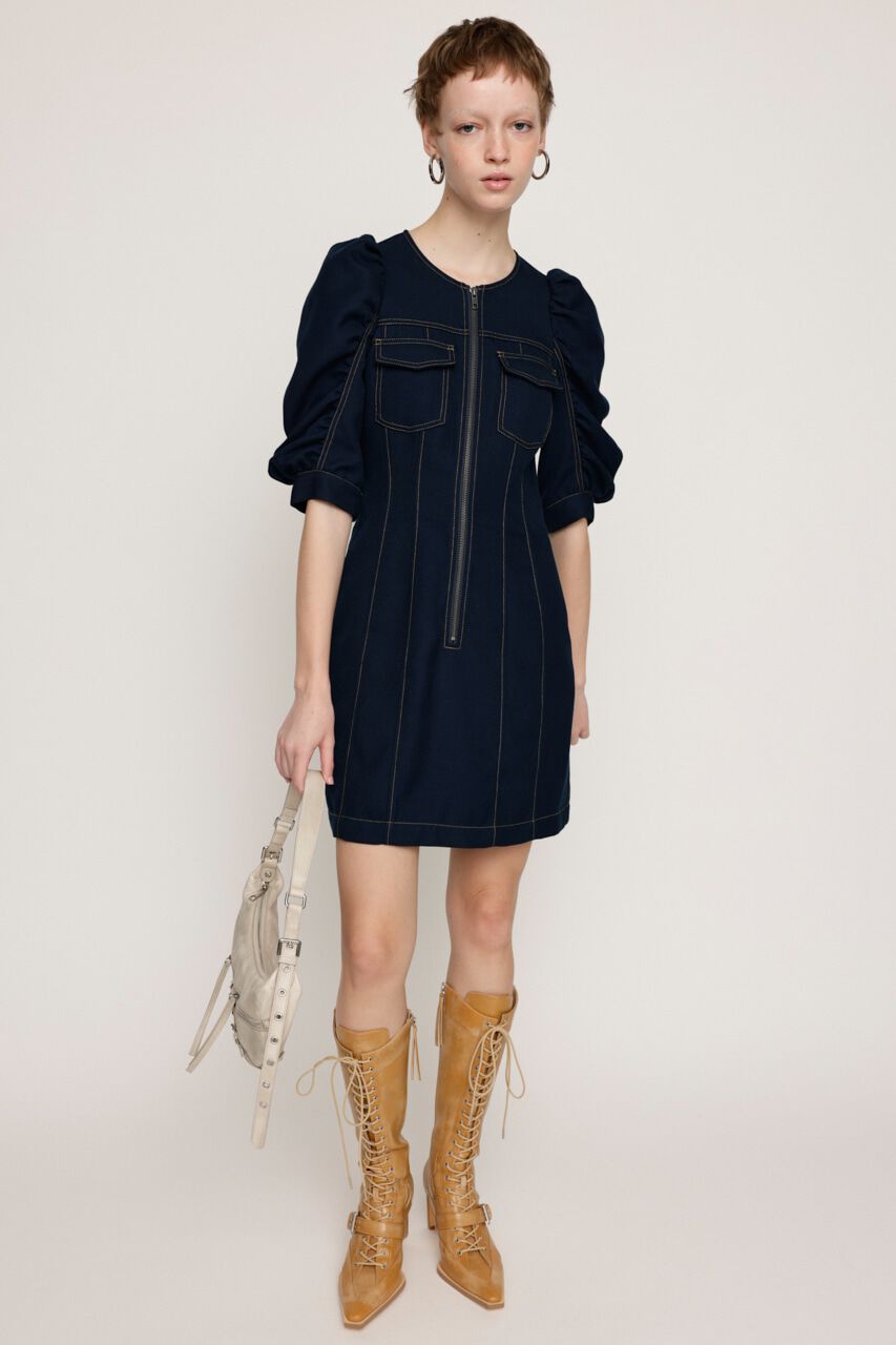 SLY「GATHER SLEEVE ZIP ショートワンピース」|ワンピース|