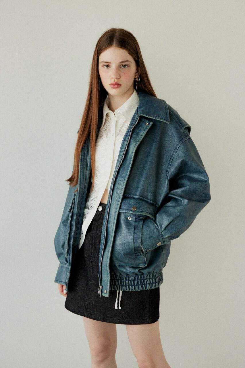 SLY「AGING F／LEATHER FLIGHT ジャケット」|ブルゾン・スタジャン|