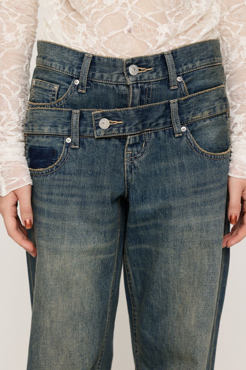 SLY「DOUBLE BELT WIDE FLARE PT-C」|デニム|