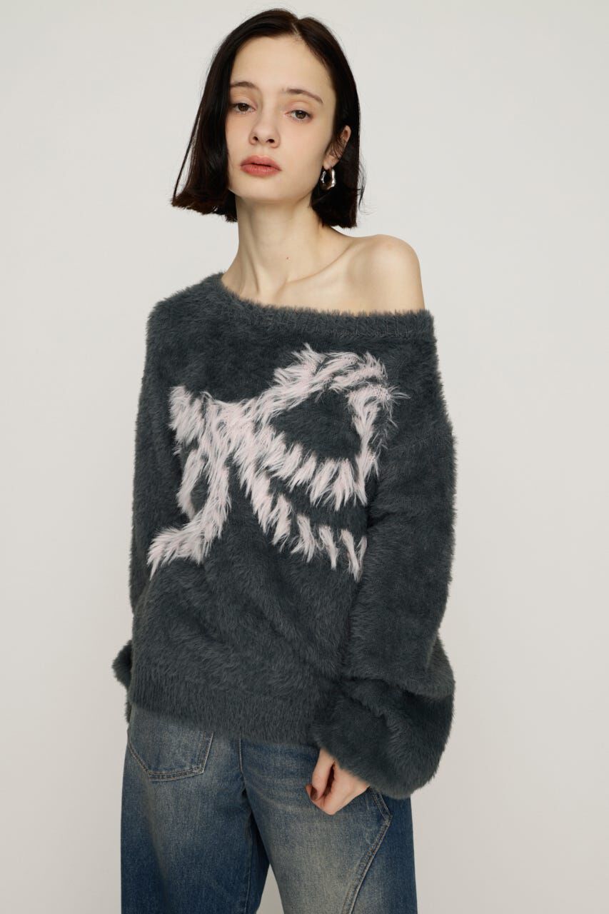 SLY「ONE SHOULDER RIBBON KNIT トップス」|ニット・セーター|GRY