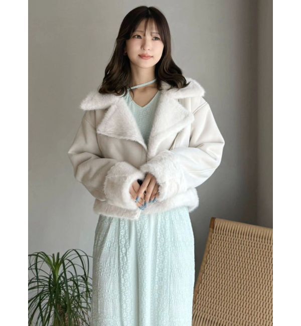 MERCURYDUO「カットレースブロッキングフレアスリーブマーメイドワンピース」|ワンピース|