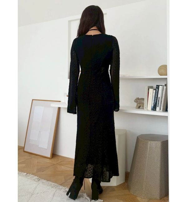 MERCURYDUO「カットレースブロッキングフレアスリーブマーメイドワンピース」|ワンピース|