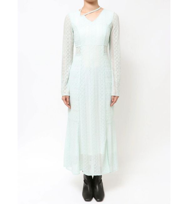 MERCURYDUO「カットレースブロッキングフレアスリーブマーメイドワンピース」|ワンピース|