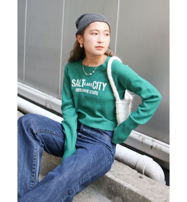 Ungrid「【WEB限定】ラグランロゴショートニット」|ニット・セーター|