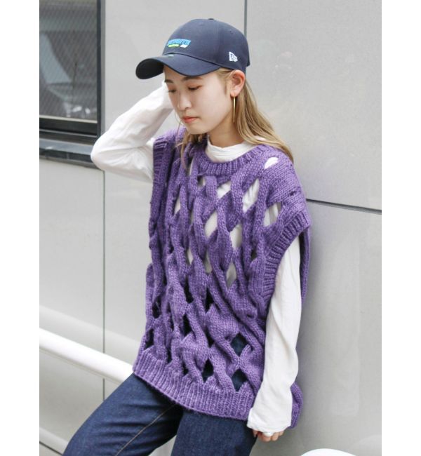 Ungrid「透かし編みデザインハンドニットベスト」|ニット・セーター|